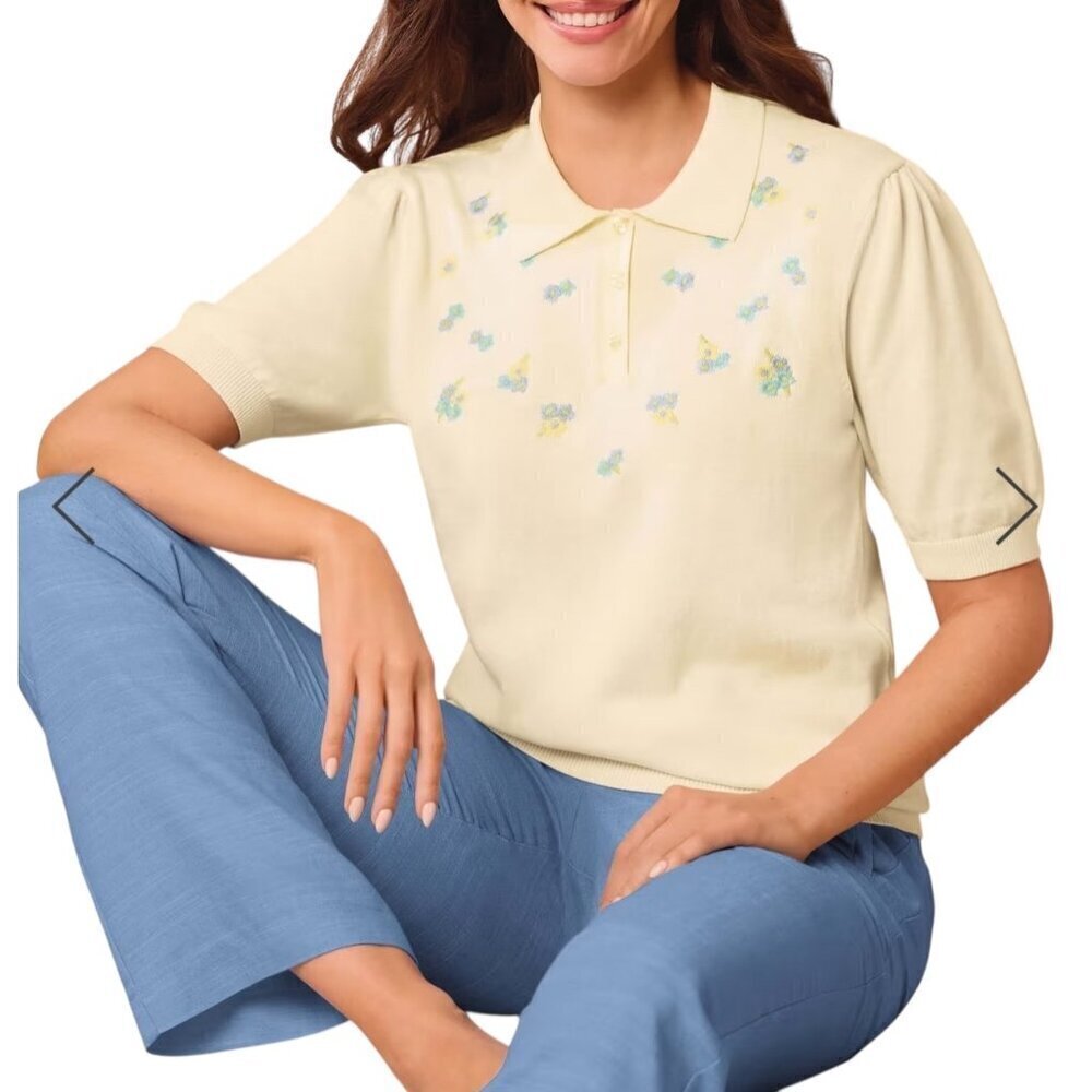 Cotswold Collection Embroidered Floral Cotton Sweater Medium